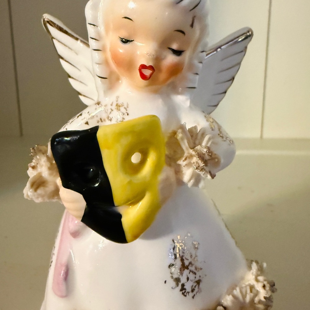 Napco Ceramic Girl October Angel Porcelain Figurine with Mask